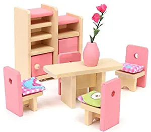 Glamorway Baby Kids Play Pretend Toy Design Wooden Doll Furniture Dollhouse Miniature Toy Children Gifts for Dinning Room