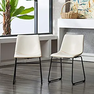 Roundhill Furniture C185WH Lotusville Vintage PU Leather Dining Chairs, Set of 2, White