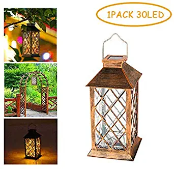 Solar Lantern Lights Hanging Light with 30 LEDs Copper Wire Fairy Starry String Lights,for Lawn Patio Walkway Garden Outdoor Decorative