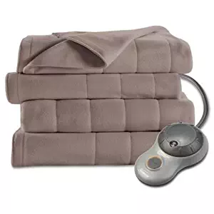 Sunbeam Heated Blanket | 10 Heat Settings, Quilted Fleece, Mushroom, Twin