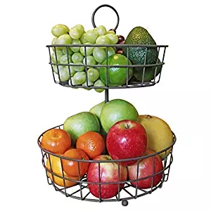 2 Tier Fruit Basket - French Country Wire Basket by Regal Trunk & Co. | Two Tier Fruit Basket Stand for Storing & Organizing Vegetables, Eggs, and More | Fruit Basket for Counter or Hanging (2 Tier)
