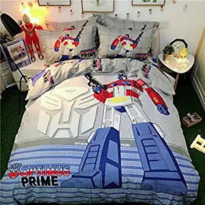 ZI TENG Marvel Transformers Bedding Set Boys Cartoon Transformers Duvet Cover 100% Cotton Kids Teenagers Boys Bed Set,4pcs 1 Duvet Cover 1 Flat Sheet 2 Pillowcase Twin Full Queen King