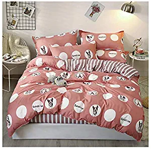 KFZ Bed Set Beddingset Duvet Cover No Comforter Flat Sheet Pillowcases JSD1902 Twin Full Queen King Sheets Set Pig Sesame Street Bulldog Printed for Kids (French Bulldog, Pink, Queen 78"x91")