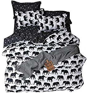 Cliab Elephant Bedding Full Queen Size Sheets Black White Kids Baby Boys Girls 5 Pieces