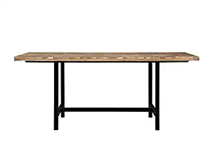 Thompson Dining Table with Chevron Inlay Pattern Natural Mango and Matte Black