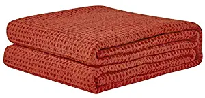 PHF Cotton Waffle Weave Bed Blanket Christmas Decorations Perfect for Bed Home Decor in Winter King Size Orange Red