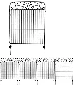MTB Black Coated Steel Decorative Garden Fence Panel 8 Leaves, Folding Metal Fence 44" H36 W (Pkg of 4, Linear Length 12 feet) Garden Fence Border