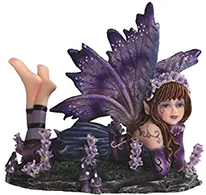 George S. Chen Imports SS-G-91589 Young Purple And Blue Fairy Lying On Stomach In Garden Statue, Small
