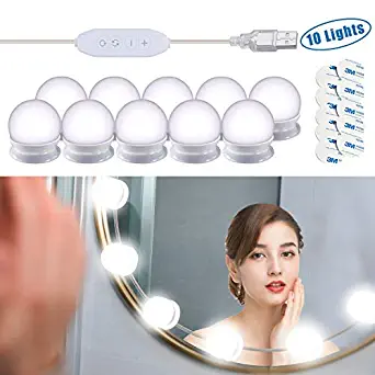 Mirror Lights, Hollywood Style LED Vanity Mirror Lights Kit with 10 Dimmable Bulbs, USB Cable Vanity Lights for Mirror with 3 Color Modes & 10 Adjustable Brightness（Mirror & USB Charger Not Include)