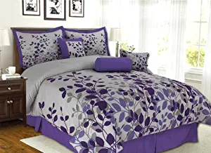 7 Pieces Purple, Grey Fresca Vine Comforter (86"x86") Bed-in-a-bag Set Full (Double) Size Bedding