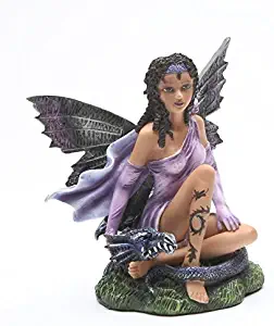 6 Inch Purple Fairy with Black Dragon Mythological Statue Figurine