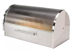 Oggi Stainless Steel Roll Top Bread Box with Tempered Glass Lid