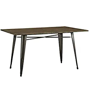 Modway Alacrity 60" Rustic Modern Farmhouse Stainless Steel Metal Rectangle Kitchen and Dining Room Table in Brown