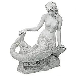 Design Toscano Daydreaming Mermaid of Langeline Cove Coastal Decor Garden Statue, 35 Inch, Polyresin, Antique Stone