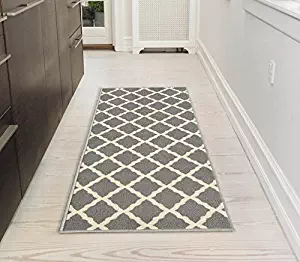 Ottomanson Glamour Collection Contemporary Moroccan Trellis Design Kids Lattice Area Rug (Non-Slip) Kitchen and Bathroom Mat Rug, 20" X 59", Grey