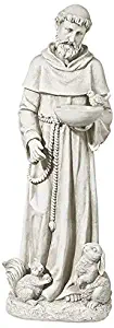 Design Toscano LY815059 Nature's Nurturer, St. Francis Religious Garden Decor Statue Bird Feeder, Medium 28 Inch, Antique Stone