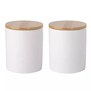 Ceramic canister storage jar tea jar container with bamboo lid (airtight) (Matt White, 10x8cm, pack 2)