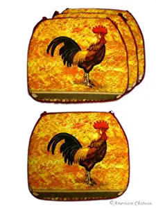 American Chateau 4 pc Cover Set Country Rooster Kitchen Cushion Chair Covers Pads Home Decor