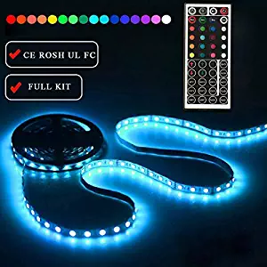 Led Strip Lighting 5M 16.4 Ft 5050 RGB 150LEDs Flexible Color Changing Full Kit with 44 Keys IR Remote Controller, Control Box,12V 2A Power Supply,Not-Waterproof