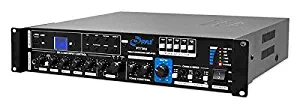 Multi-Channel Home Audio Power Amplifier - Mixer w/ 70V 100V Output - 375 Watt Rack Mount Stereo Receiver w/ 3.5mm AUX USB, Mic Talkover for PA System, Commercial Entertainment Use - Pyle PT730U
