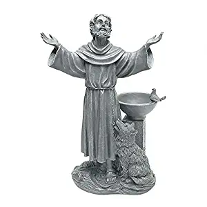 Design Toscano JE14106 St. Francis' Blessing Religious Garden Decor Statue Bath Bird Feeder, 19 Inch, Greystone