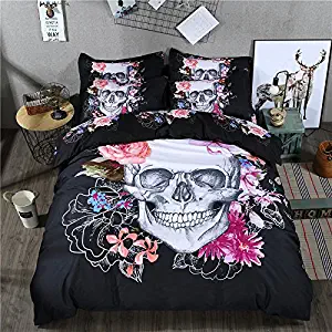 Cliab Skull Bedding Sets Queen Size Black Duvet Cover Set 7 Pieces(Fitted Sheet Included)