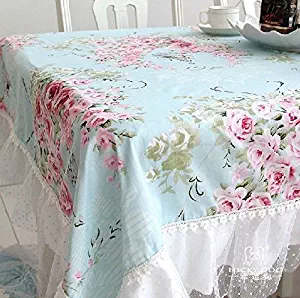 French Country Cottage Shabby Chic Floral Rose Blue Pink Table Cloth Chair Pad Cushion