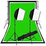CowboyStudio Photography Photo Studio Video 600 Watt Quick Softbox Lighting Kit with 10 feet x 12 feet Black, White and Green Muslins Backdrops and Background Support System with Case