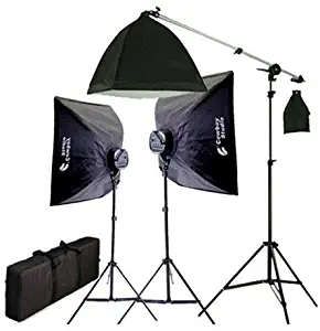 CowboyStudio 2275 Watt Digital Video Continuous Softbox Lighting Kit with Boom and Carrying Case