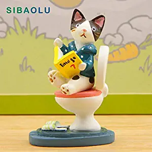 Cats & Dogs - Cat Kitten Sitting Toilet Figurine Miniature Animal Decoration Mini Fairy Garden Cartoon Statue Resin Craft Home Car Decorative - by GTIN - 1 Pcs