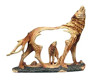 unison gifts Wolf Howling in The Wild Woodlike Bust Scene Carving Figurine, 7.5" H