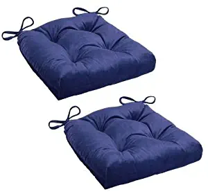 Brentwood Solid Plush Waterfall Square Reversible Chair Cushions, Dark Blue, Set of 2