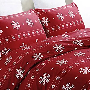 Vaulia Lightweight Microfiber Duvet Cover Set, Snowflake Pattern Design, Red Color - Twin