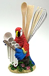 Measuring Spoon Set Parrot Statue Holder Ceramic Kitchen Tool Decorative Stand Cute Fun Colorful Home Tabletop Tropical Ornament