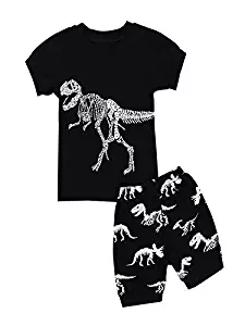 ❤️ Mealeaf ❤️ Toddler Kids Baby Boys Pajamas Cartoon Dinosaur Print Tops Shorts Outfits Set（Black，4T）