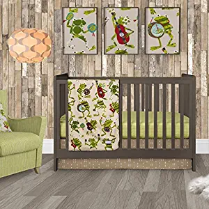 Sweet Potato Frog Song Crib Bedding Set, Green/Brown/Cream