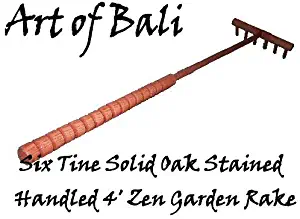 Art of Bali Zen Garden Rake 6 Tine 48" 6 Tine Handled and Stained Solid Oak Zen Garden Rake
