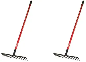 Bully Tools 92311 16-Inch Level Head Rake with Fiber Glass Handle and 14 Steel Head Tines, 60-Inch