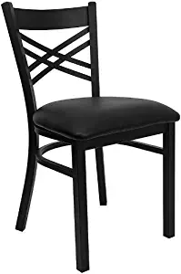 Flash Furniture 4 Pk. HERCULES Series Black ''X'' Back Metal Restaurant Chair - Black Vinyl Seat