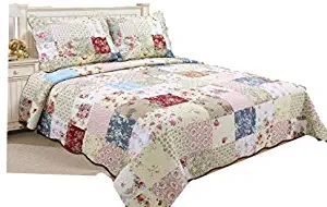 ALL FOR YOU 3-Piece 100% Soft Cotton Reversible Bedspread/Coverlet/Quilt Set- Oversize-Real Patchwork (Full/Queen)