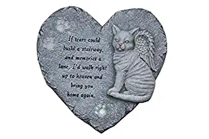 G-mart Garden Cat Memorial Painted Polystone :Love Heart Shape Stepping Stone and Wall Plaque, The Paws Glow in The Dark - 12”W x 1”D x 12”H