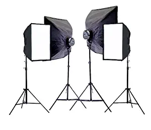 CowboyStudio 4000 Watt Digital Photography and Video Continuous Light Kit with Carrying Cases - 4 light stands, 4 softboxes, 4 Light Heads, 20 photo bulbs