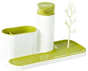 Mii-Home Kitchen Sink Caddy Sponge Holder Liquid Soap Dispenser Drying Space 3-in-1 Multi-Purpose Dishwashing (Green)