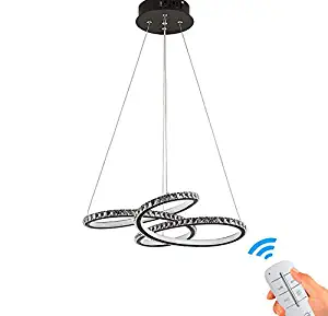 Crystal Pendant Light 42W Dimmable Chandelier LED Lamp Modern Flush Mount Ceiling Lighting Fixture with Remote Control for Dining Room