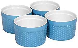 Home Essentials Mini Stoneware Hobnail Ramekins Textured Porcelain, Mousse, Custard, Baking, Soufflés, Quiche Cups, 6 oz, Aqua, Set of 4