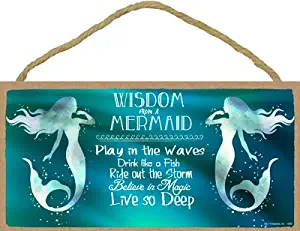 SJT ENTERPRISES, INC. Wisdom from a Mermaid 5" x 10" Wood Plaque Sign (SJT13505)