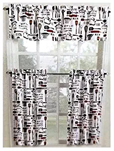 Home Fashions Bistro Kitchen Utensils Window Curtain Set 3 Pc