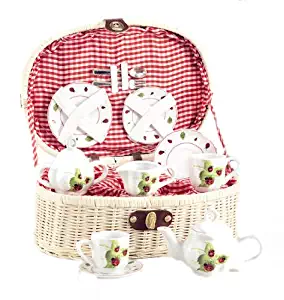 Delton Products Ladybug Kids Tea Set for Two in Basket (19 Piece)