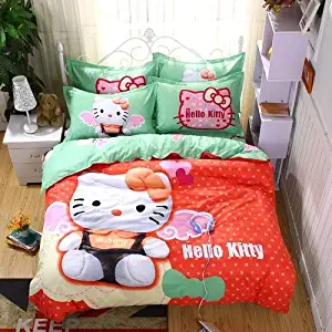 Olwen Shop 3D and Cartoon Duvet Cover Set 100% Polyester Cartoon Children Students Lovely Hello Kitty Bedding Sets Twin Full Queen Size Bedsheet Sets