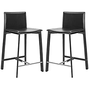 Safavieh Home Collection Janet Black Leather 24-inch Counter Stool (Set of 2)